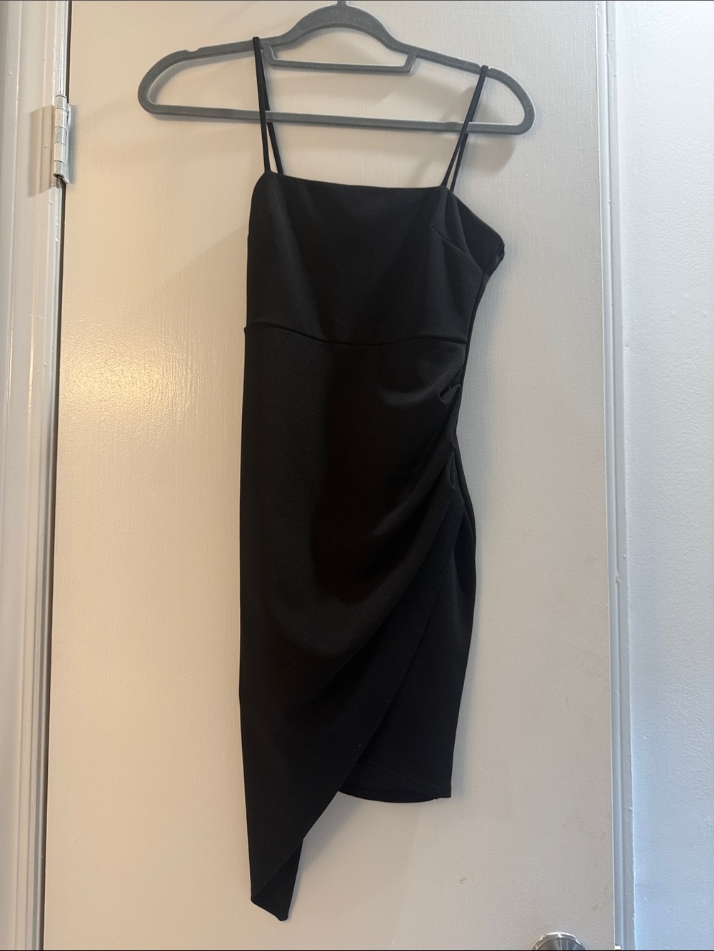 American Threads Black Asymmetrical Mini Slip Dress